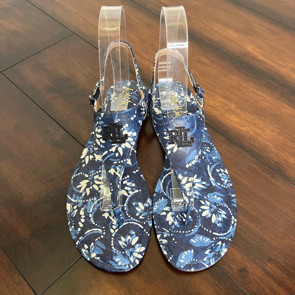 NEW‎ LAUREN RALPH LAUREN Women's Ellington Floral Leather Thong Sandals size 7